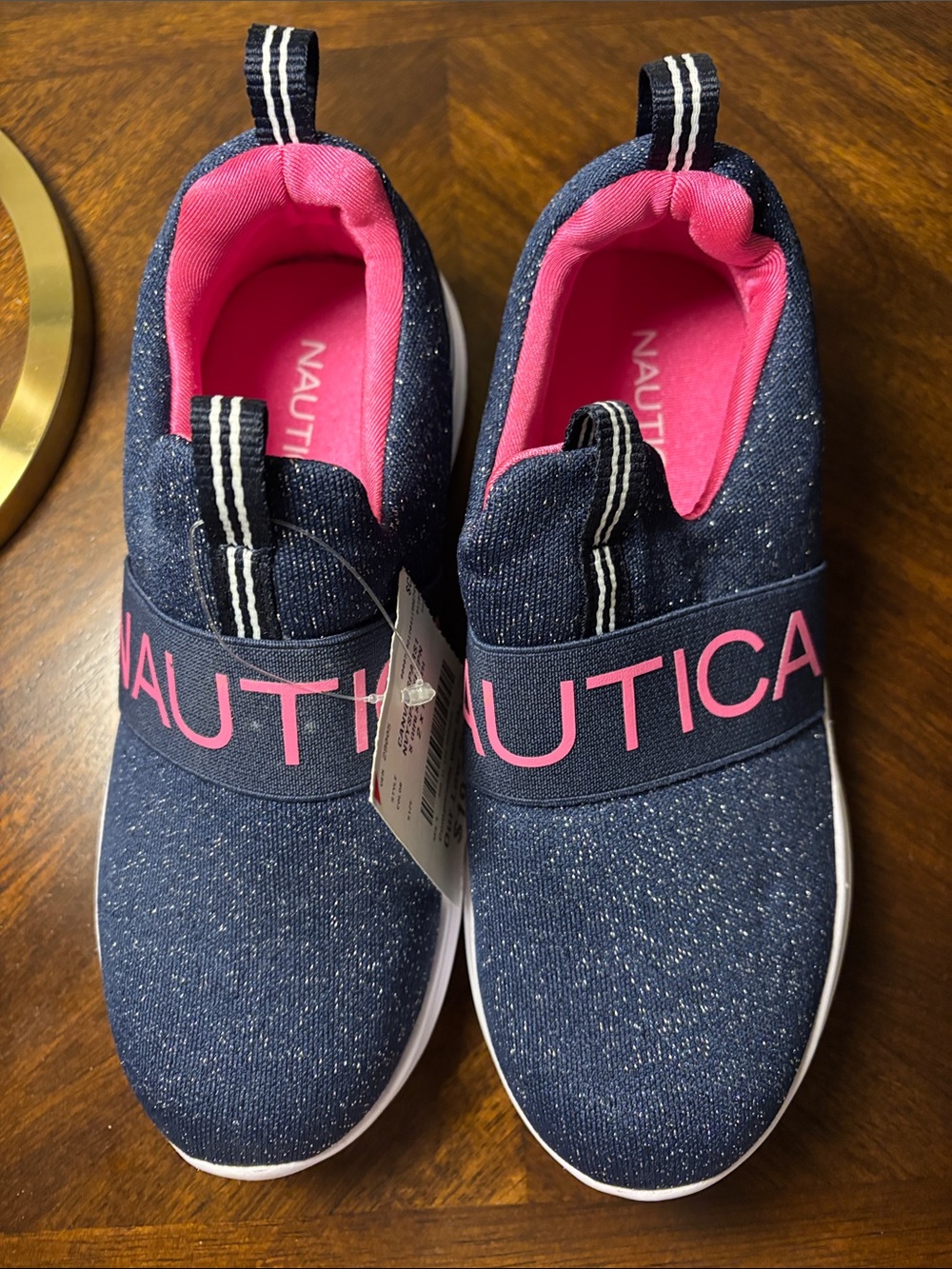 Nautica Kids Navy Slip-On Sneakers with Pink Accents